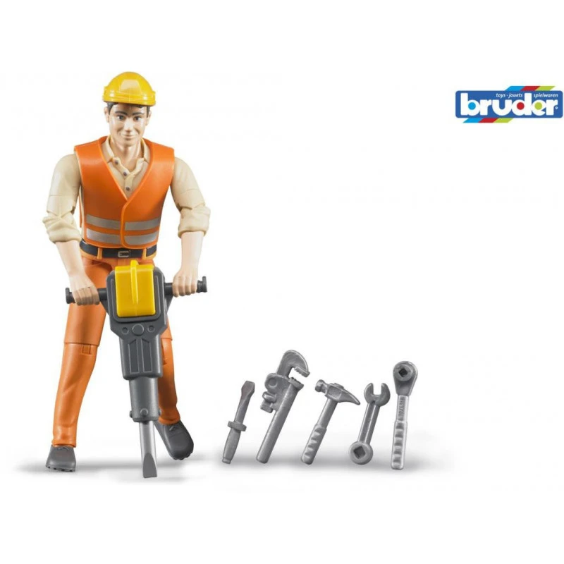 Bruder Construction Worker With Accessories 3 Bruder Construction Worker With Accessories